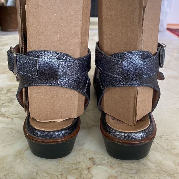 Wonders Leather Sandals Metallic Grey Ankle Strap - Picture 8 of 13